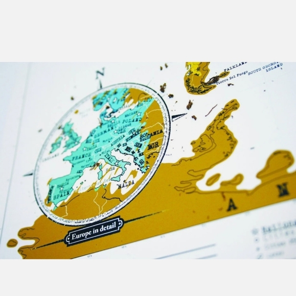 Luckies 42cm Scratch Off Map Travel Edition w/ Foil Hanging Wall Decor White NEW - Picture 4 of 12